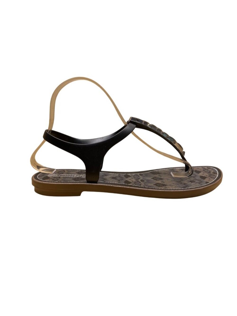 American Eagle Women’s Black Rubber Animal Print Studded T-Strap Sandals Size 9